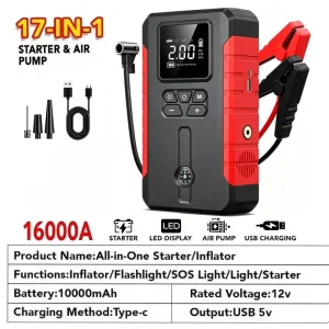 12V 17-in-1 Portable Jump Starter with Air Compressor - Thumbnail Image 5