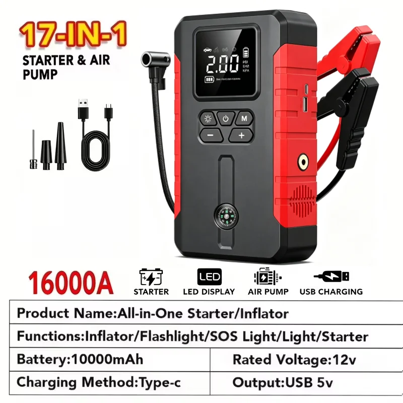 12V 17-in-1 Portable Jump Starter with Air Compressor - Image 5
