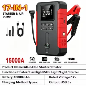 12V 17-in-1 Portable Jump Starter with Air Compressor - Thumbnail Image 4