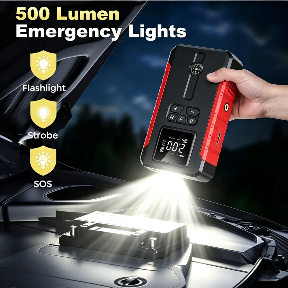 12V 17-in-1 Portable Jump Starter with Air Compressor - Image 2