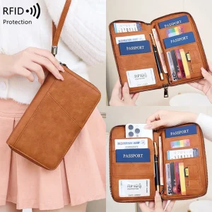 Anti theft RFID shielded passport clip travel wallet