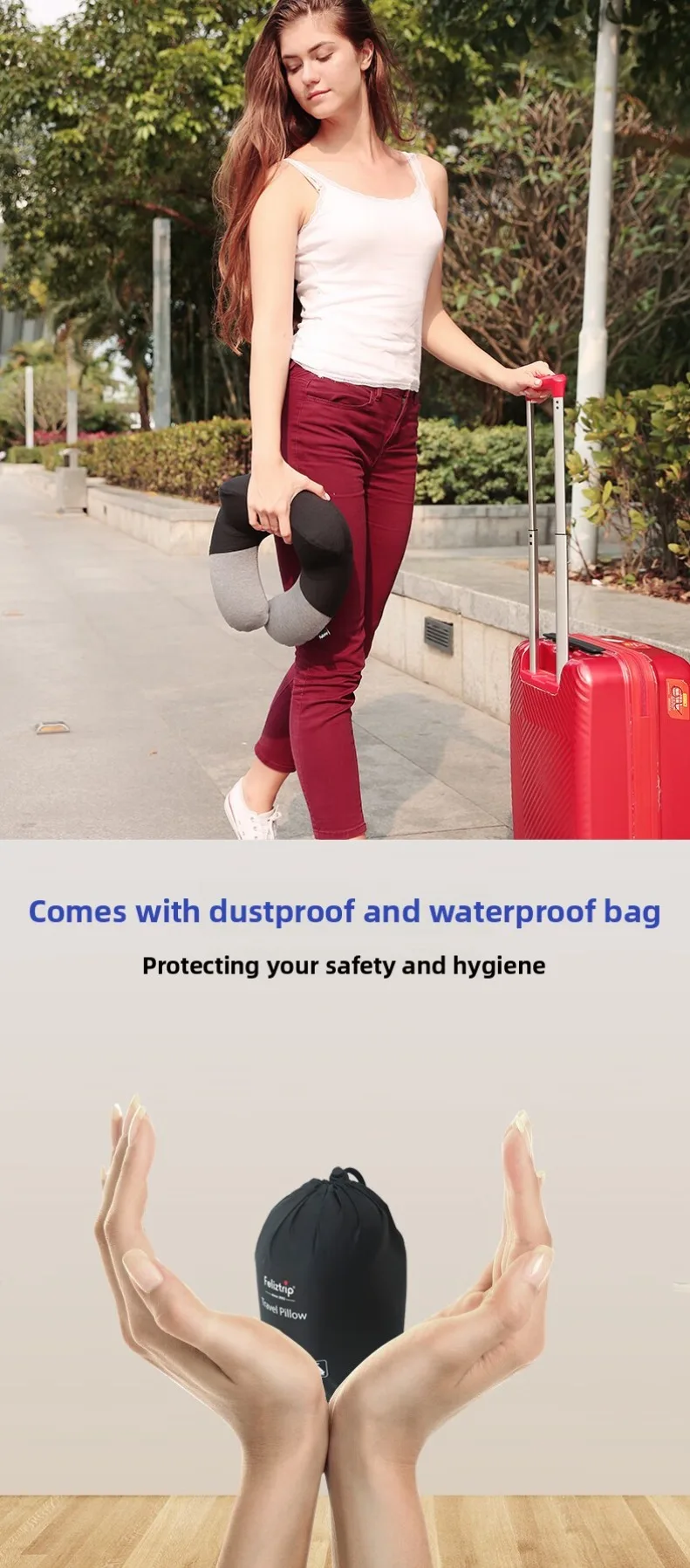 Portable inflatable travel pillow with washable cotton cover - Image 11