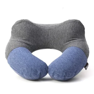 Portable inflatable travel pillow with washable cotton cover