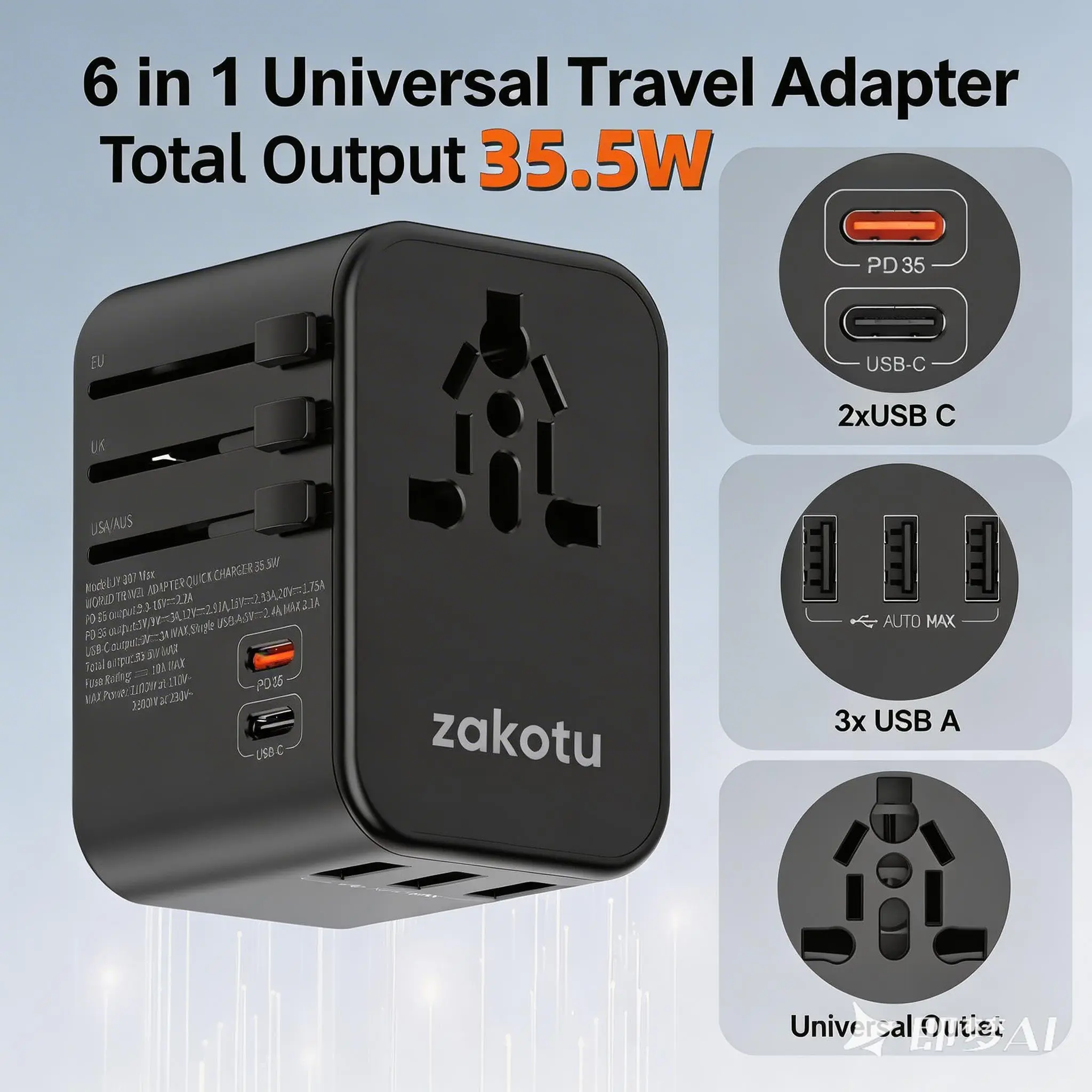 Universal Travel Adapter 35W Fast Charge - Image 4