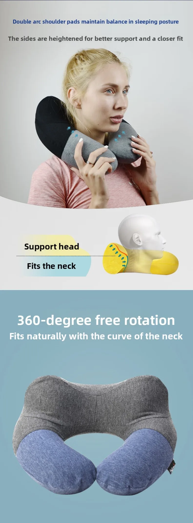 Portable inflatable travel pillow with washable cotton cover - Image 10